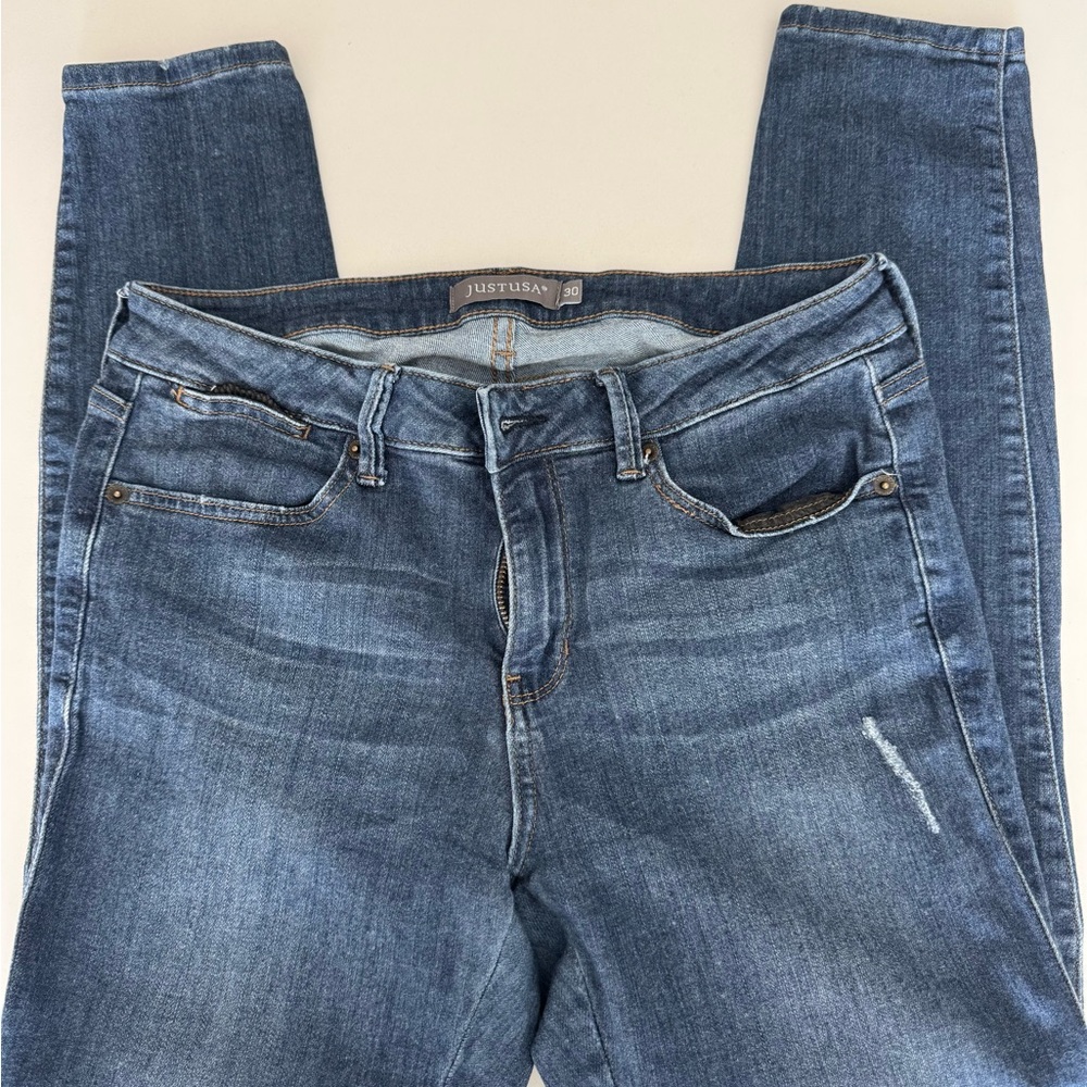 Just USA Women's Denim Skinny Jeans with slight distressed look.